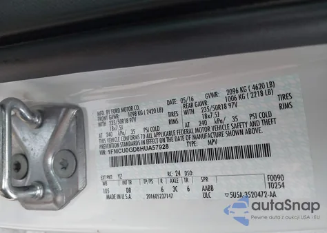 2017 Ford Escape Se из США, поврежденный, VIN 1FMCU0GD8HUA57928